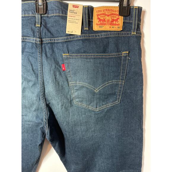 Levi’s 502 Taper Men's Stretch Denim Jeans Sz 42 x 30 Blank Tab Blue Casual Work - Picture 8 of 15